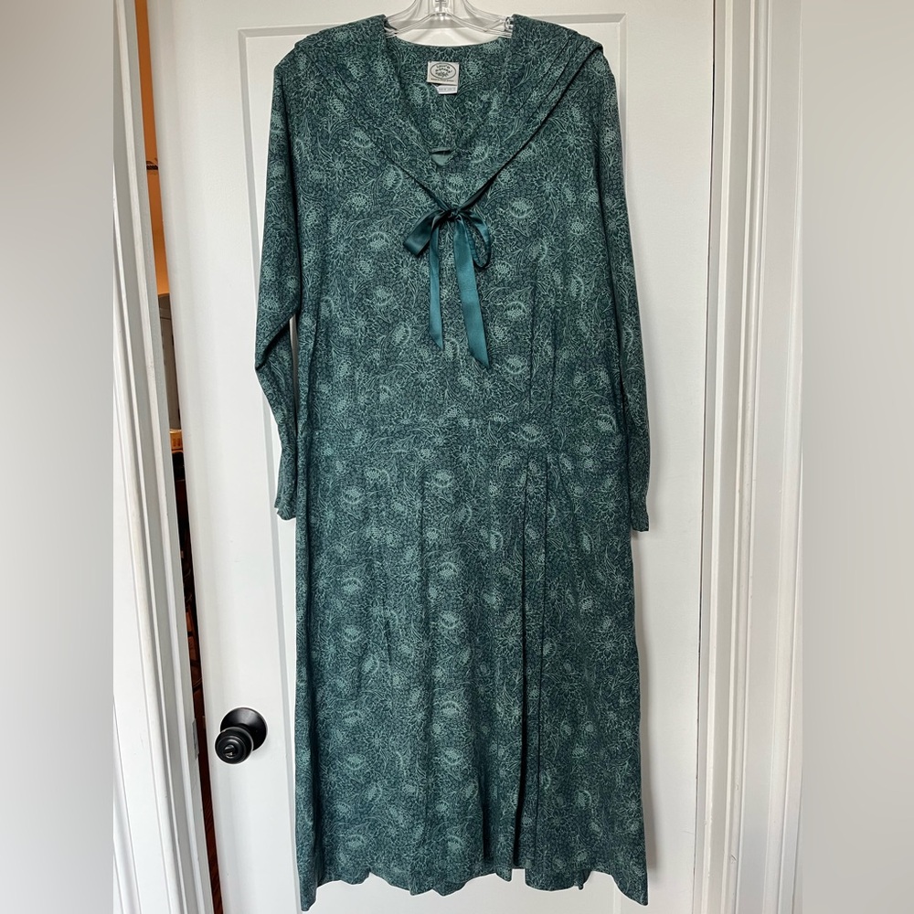 Laura Ashley Dress as 12 Edwardian Sailor Teal Blue/Green Floral Wool VTG 80s